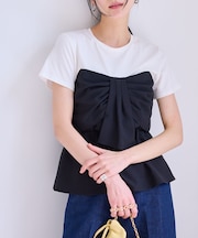 【新色追加】【美easy】ねじりリボンTシャツドッキングプルオーバー【接触冷感/洗える】