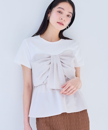【新色追加】【美easy】ねじりリボンTシャツドッキングプルオーバー【接触冷感/洗える】