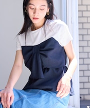 【新色追加】【美easy】ねじりリボンTシャツドッキングプルオーバー【接触冷感/洗える】