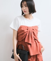 【新色追加】【美easy】ねじりリボンTシャツドッキングプルオーバー【接触冷感/洗える】