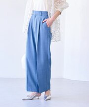 【新色追加】【美easy】リネンライクワンタックワイドスラックスパンツ【接触冷感/洗える】