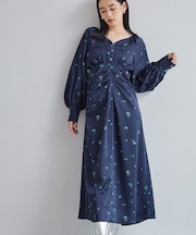 オリジナル花柄クリンクル加工ワンピース