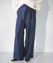 【洗える】シャイニーワンタックワイドパンツ