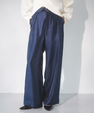 【洗える】シャイニーワンタックワイドパンツ