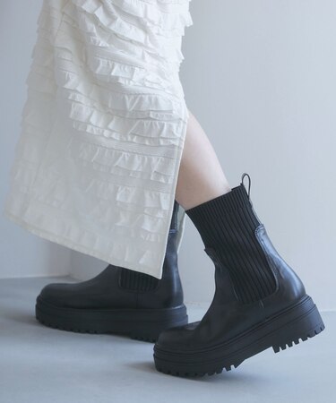 CASUAL タンクソールサイドニットブーツ