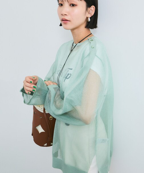 ショルダーラインツヤシアーニットプルオーバー