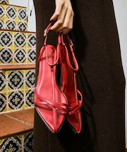 ナロークロスメタルヒールサンダル