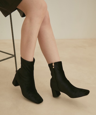 【抗菌防臭】スクエアトゥストレッチヒールブーツ