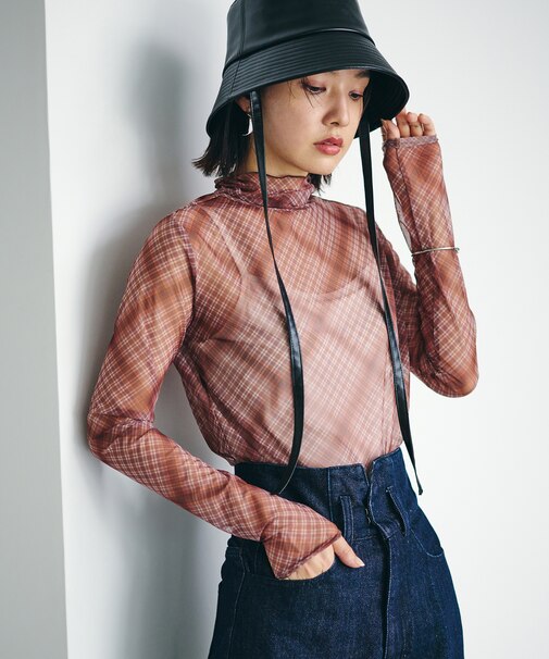 【程よい透け感】チェック＆花柄＆無地シアーインナー