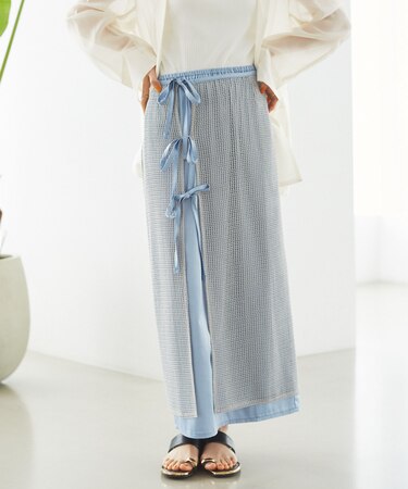 レイヤードラメメッシュIラインスカート
