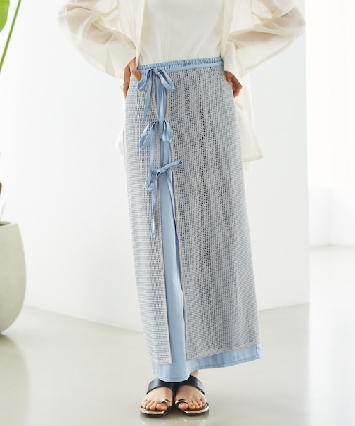 レイヤードラメメッシュIラインスカート