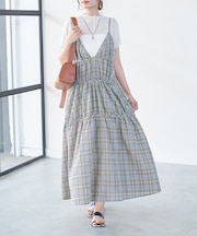 ふくれチェックキャミワンピ