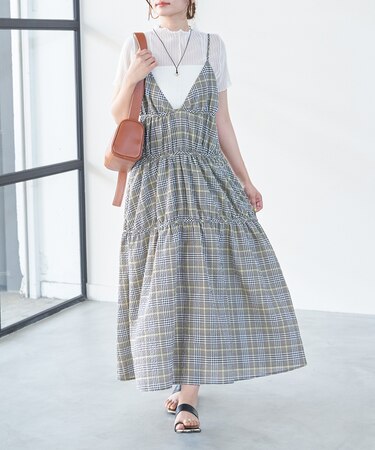 ふくれチェックキャミワンピ