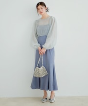 【新色追加】【VIS DRESS】チュールパールブラウス＆ジャガードワンピースセット