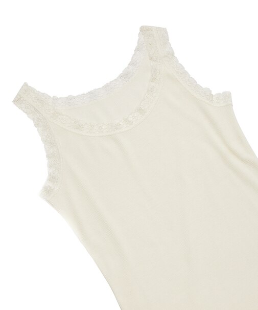 【洗える】レースカット細リブキャミソール