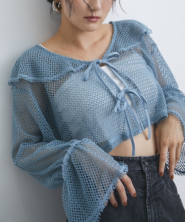 【前後2WAY】メッシュフリルカーディガン