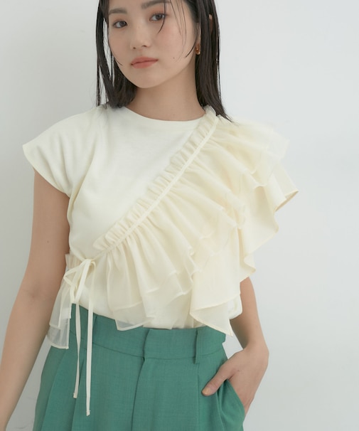 【SET】サッシュ付きフリルドッキングプルオーバー