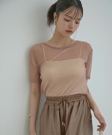 【洗える】シアーラメレイヤードTシャツ