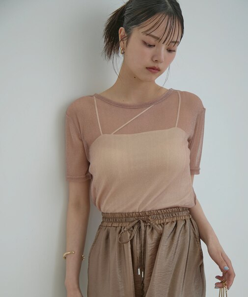 【洗える】シアーラメレイヤードTシャツ