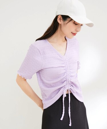 【洗える】ぽこぽこフロントシャーリングカットソー