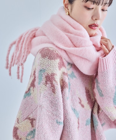 【リサイクルポリ】ふわふわ太フリンジマフラー