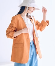 【洗える・接触冷感】美easyノーカラーVネックジャケット【セットアップ対応】