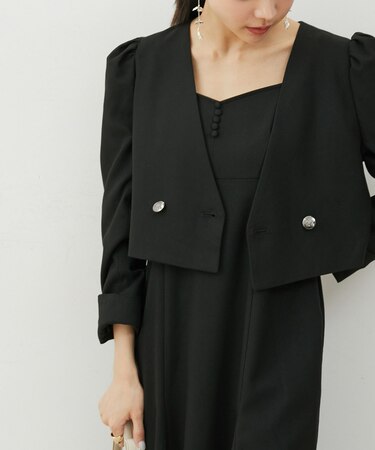【セットアップ対応】タックショルダーショート丈ジャケット