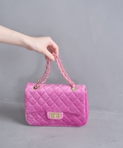 【2WAY】フェイクレザー＆ベロアキルティングショルダーバッグ