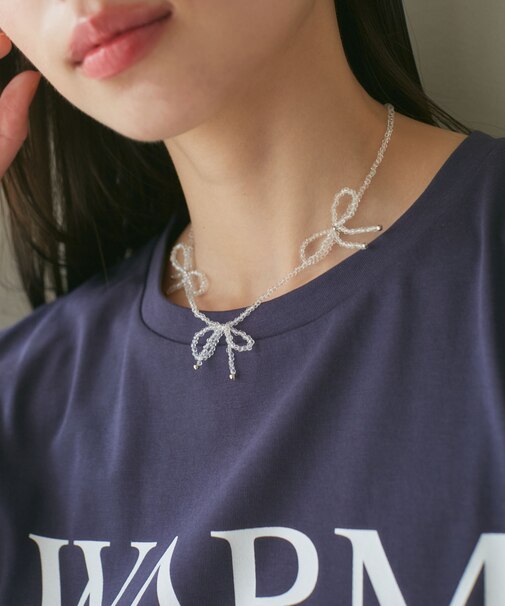 ビーズリボンネックレス