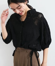 ドロストボリュームスリーブシャツ(レース・無地)