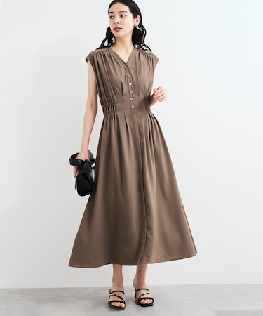 【接触冷感/洗える】ウエストギャザーワンピース