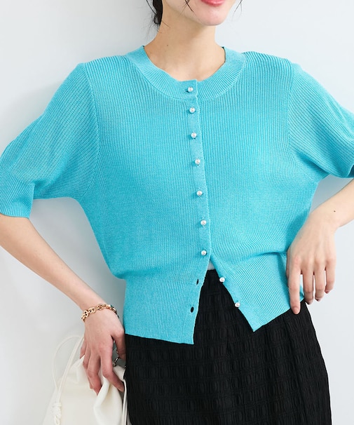 【WEB限定】多釦ハーフスリーブサマーニットカーディガン