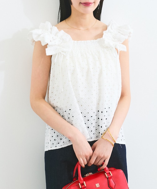 【2WAY】エンブロイダリーレースショルダーブラウス