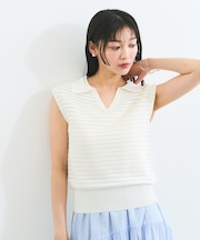 スキッパーフレンチスリーブアイレットニット