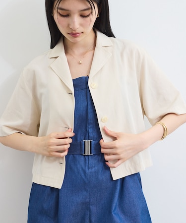 開襟リネンライクシャツ