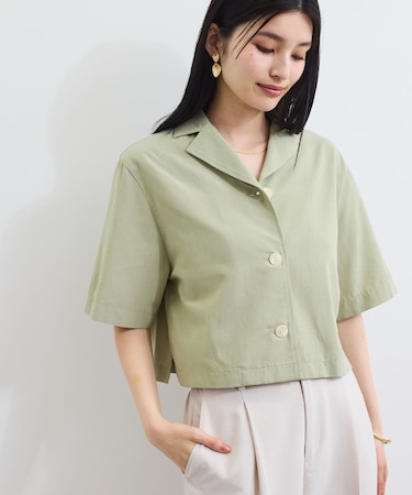 開襟リネンライクシャツ