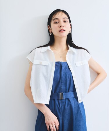 【UVケア/洗える】フレンチスリーブサッカーブラウス