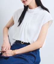 【接触冷感】エステルローンソフトタッチピンタックブラウス/通勤対応【WEB限定】
