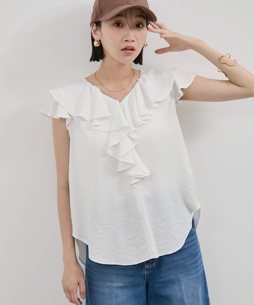 【WEB限定】ラッフルフリルフレンチスリーブブラウス