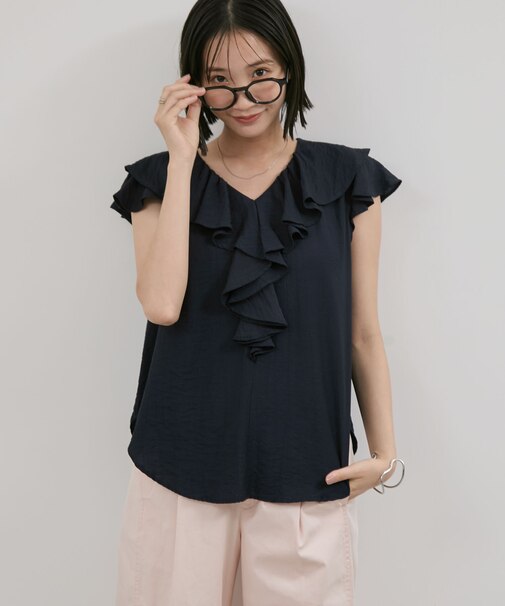 【WEB限定】ラッフルフリルフレンチスリーブブラウス
