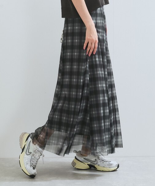 【洗える】チュールプリントチェックスカート
