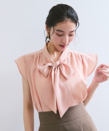 【WEB限定】【防シワ】フリルフレンチボウタイブラウス/通勤対応