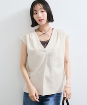 【WEB限定】【セットアップ対応】Vネックフレンチスリーブブラウス/通勤対応