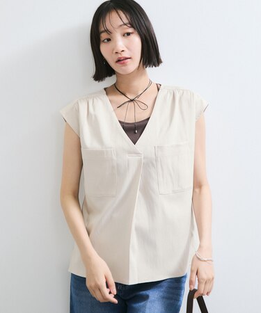【WEB限定】【セットアップ対応】Vネックフレンチスリーブブラウス/通勤対応