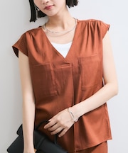 【WEB限定】【セットアップ対応】Vネックフレンチスリーブブラウス/通勤対応