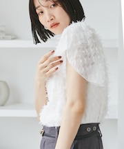 チューリップスリーブジャガードスキッパーブラウス