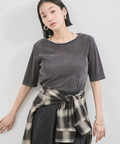【WEB/一部店舗限定】シアーベロアハーフスリーブカットソー