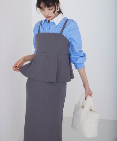 【WEB限定】【美easy】ウーリッシュ ペプラム切替キャミワンピース【洗える】