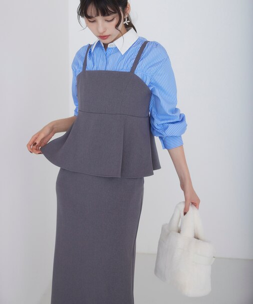 【WEB限定】【美easy】ウーリッシュ ペプラム切替キャミワンピース【洗える】