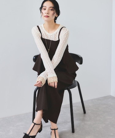 【WEB限定】【美easy】ウーリッシュ ペプラム切替キャミワンピース【洗える】